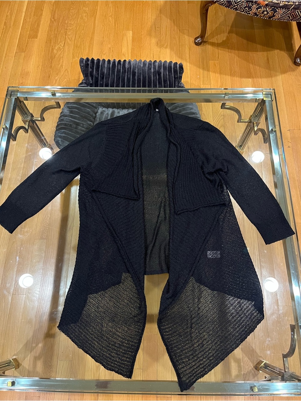 Women's Black Open-Front Draped Cardigan Sweater